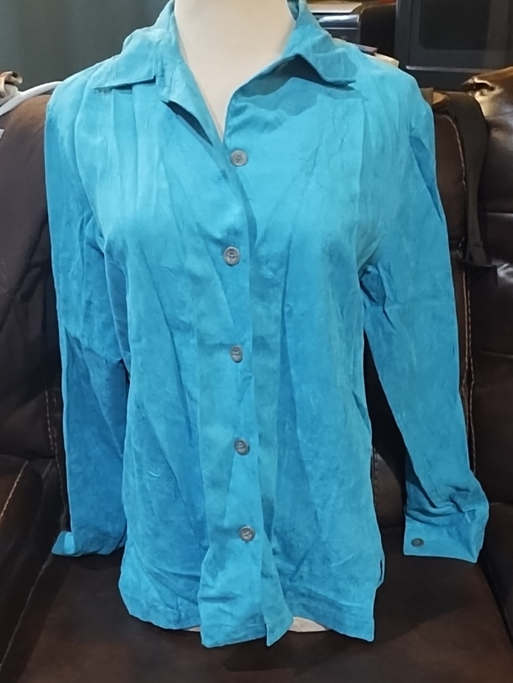 Turquoise Button-Front Women’s Blouse